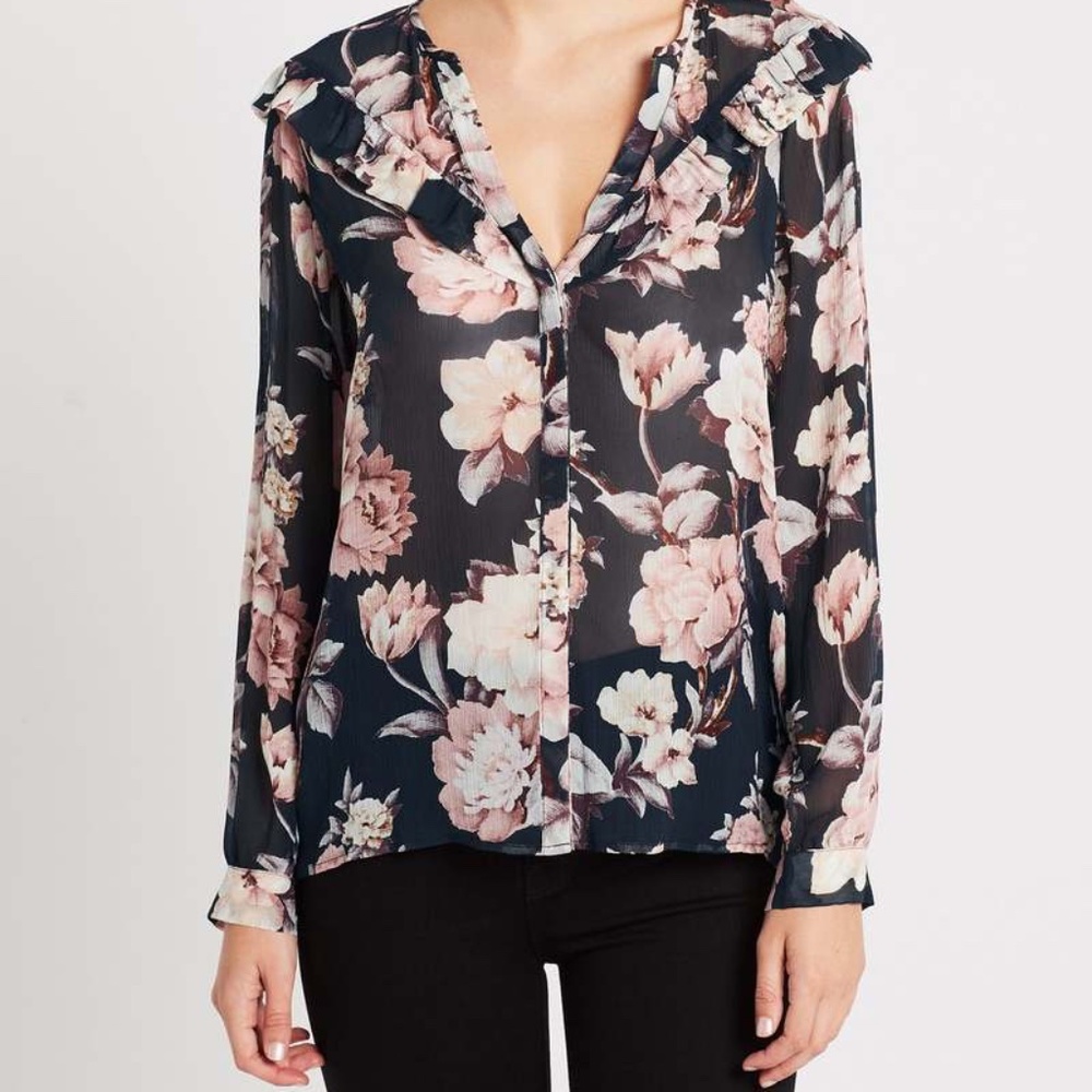 PAIGE Amore Silk Black Floral Blouse, 100% silk, size Small and X-Small
